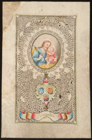 Spitzenbild "Maria und Hl. Joseph" mit Abtwappen - photo 3