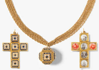 Saatperlen-Saphir-Kreuzanhänger mit Kette