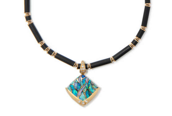 Pierre Fürbringer Ebenholz-Opal-Collier mit Anhänger - Foto 1