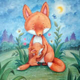 Painting on canvas "Fox-I love mom" Холст на подрамнике Акриловая живопись Украина 2025 г. - фото 1