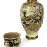 Satsuma-Vase mit figuralem Dekor und kleine Schale mit Bambusdekor aus Porzellan - Foto 1