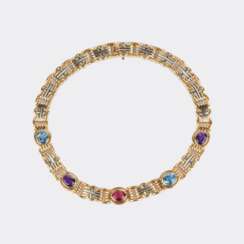Bulgari. 'Parentesi' Goldcollier mit Farbedelsteinen.