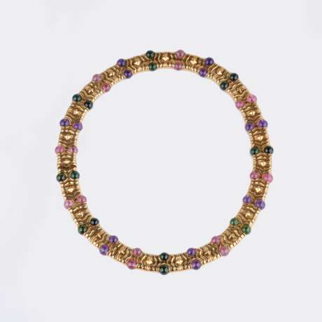 Bulgari. 'Parentesi' Goldcollier mit Pink Turmalin, Peridot und Amethyst. - photo 1