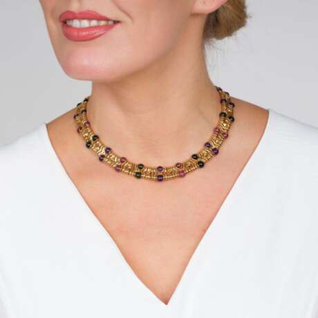 Bulgari. 'Parentesi' Goldcollier mit Pink Turmalin, Peridot und Amethyst. - photo 3