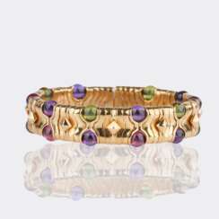Bulgari. 'Parentesi' Armspange mit Pink Turmalin, Peridot und Amethyst.