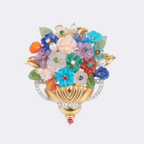 Mehrfarbige Edelstein Brosche 'Blumenbouquet'. - photo 1