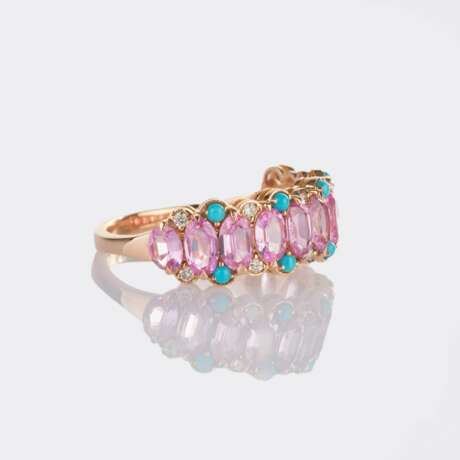 Pink Saphir Ring mit kleinen Türkisen. - Foto 2