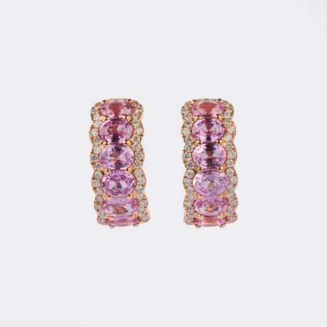 Paar Pink Saphir Brillant Creolen. - Foto 1