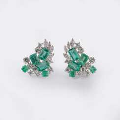 Paar Smaragd Diamant Ohrringe.