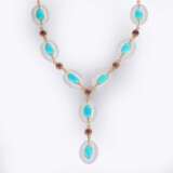 Langes Kristall Diamant Collier mit Türkisen und Amethysten. - photo 2