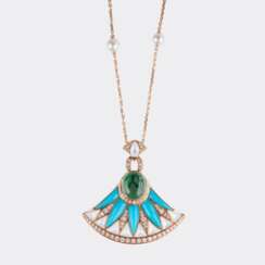 Elegante Kette mit fächerförmigem Turmalin und Türkis-Motiv.