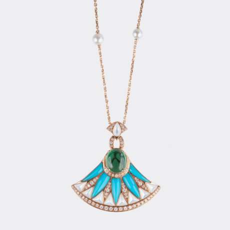 Elegante Kette mit fächerförmigem Turmalin und Türkis-Motiv. - photo 1