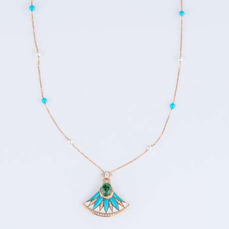Elegante Kette mit fächerförmigem Turmalin und Türkis-Motiv. - photo 2