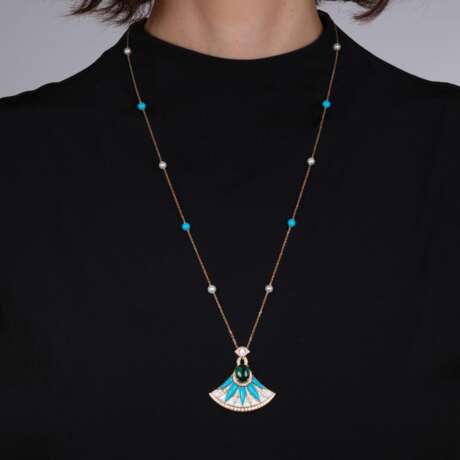 Elegante Kette mit fächerförmigem Turmalin und Türkis-Motiv. - photo 3