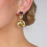 Paar Lemon-Quarz Ohrclips mit Brillant- und Farbedelstein-Besatz. - photo 2
