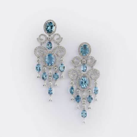 Paar Aquamarin Diamant Chandelier Ohrringe. - фото 1