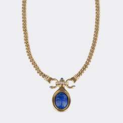 Gold Panzercollier mit Lapislazuli Skarabäus.
