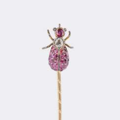 Novelty-Jewellerypiece Nadel mit Rubin- Diamant-Besatz 'Biene'.