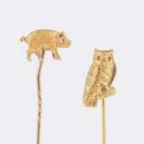 Zwei Novelty-Jewellerypieces Nadeln aus der Tierwelt 'Schwein' und 'Eule'. - фото 1