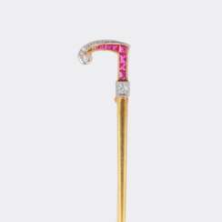 Novelty-Jewellerypiece Broschennadel mit Edelstein-Besatz 'Spazierstock'.