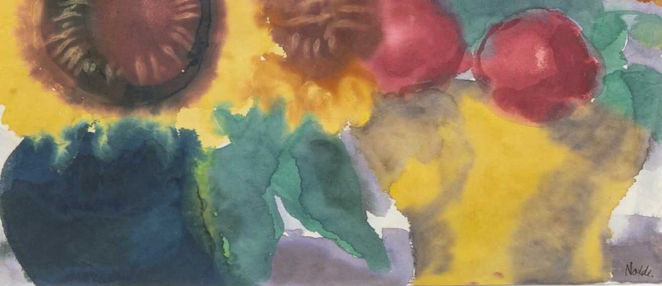 Emil Nolde (Nolde 1867 - Seebüll 1956). Stillleben mit Sonnenblumen und Pfingstrosen.