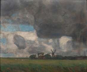 Hans Peter Feddersen (Westerschnatebüll 1848 - Kleiseerkoog 1941). Mühle im Kleiseerkoog, Luftstimmung II.