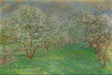 Gustav Macke (Goslar 1875 - Goslar 1958). Blühende Obstbäume.