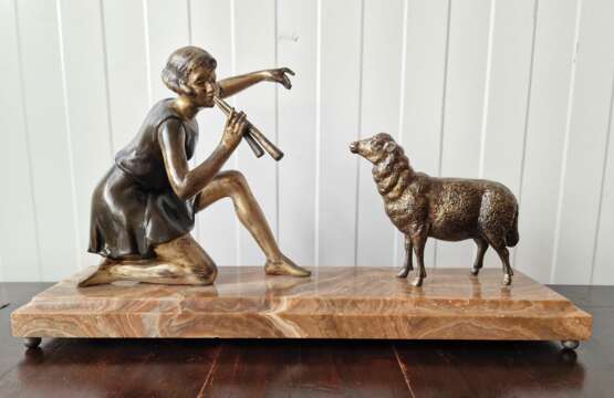 Figure Girl and Sheep Marble Mid-20th century - photo 1