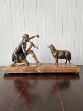 Figure Girl and Sheep Marble Mid-20th century - photo 3