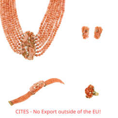 Coral-Set: Necklace, Bracelet, Earrings and Ring