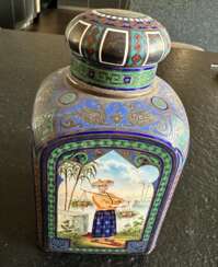 Russian silver enamel tea caddy