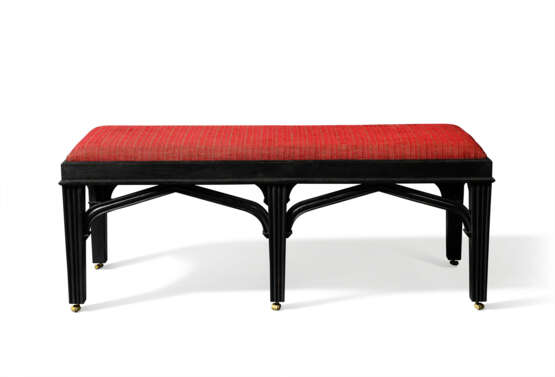 A GEORGE III-STYLE BLACK-PAINTED BENCH - photo 1