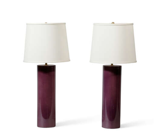 A PAIR OF PURPLE-GLAZED PORCELAIN TABLE LAMPS - photo 1