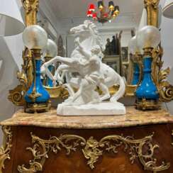 Pair Of Blue-glazed earthenware lamps in the Th&eacute;odore Deck style, 19th century