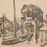 Voss, Willi (1902 Hamburg-1973 ebenda) "Kleiner Stadthafen", Aquarell, undeutl. sign. u.r., 24x28 cm, im Passepartout hinter Glas und Rahmen - photo 1