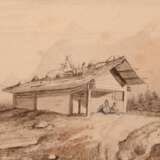 Künstler 19. Jh. "Berghütte", Zeichnung, unsign., 11,5x19,5 cm, im Passepartout hinter Glas und Rahmen - photo 1