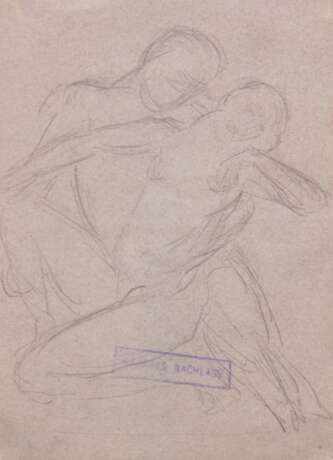 Makart, Hans (1840 Salzburg-1884 Wien) "Eng umschlungenes Paar", Zeichnung, Nachlaßstempel, 15,5x11 cm, im Passepartout hinter Glas und Rahmen - photo 1