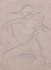 Makart, Hans (1840 Salzburg-1884 Wien) &quot;Eng umschlungenes Paar&quot;, Zeichnung, Nachlaßstempel, 15,5x11 cm, im Passepartout hinter Glas und Rahmen