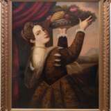 "Mädchen mit dem Früchtekorb (Lavinia)" Kopie 19. Jh. nach Tizian, Kraquele, 105x84 cm, rückseitig 2 Hinterlegungen, im Prunkrahmen - фото 1