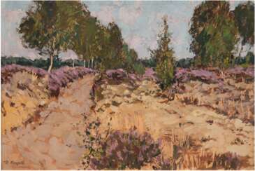 Koepke, Robert (1893 Bremen-1968 St. Jürgen/Worpswede) &quot;Blühende Heidelandschaft&quot;, Öl/Platte, sign. u.l., 29x41 cm, Rahmen (tätig u.a. in Worpswede und in der Künstlerkolonie Schwalenberg (Lippe), Lit.: Vollmer…