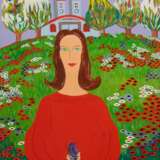 "Porträt einer jungen Frau auf einer Blumenwiese", Öl/ Lw., sign. "Mary Angela" und dat. 1977, 49,5x39 cm, Rahmen - photo 1