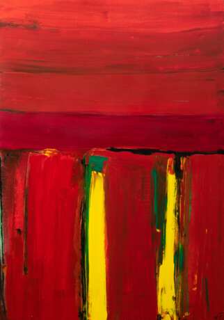 Flach, Winfried "Abstrakt in Rot", Acryl/ Lw., monogr. u.r. und rückseitig sign. und dat. 2012, 149x100 cm, ungerahmt - фото 1