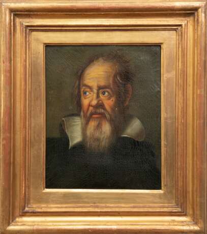 Maler 19 Jh. "Brustbildnis des Gelehrten Galileo Galilei", Öl/ Lw., craqueliert, unsign., 30x24 cm, Rahmen - Foto 1