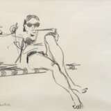 Vontra, Gerhard (1920 Altenburg-2010 Prerow) "Sonnenbaden", Graphitzeichnung, sign. u.l., 20,5x28 cm, im Passepartout hinter Glas und Rahmen - photo 1