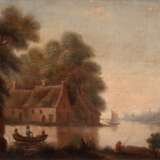 "Angler in romantischer Landschaft", Öl/ Lw., unsign., 26x36 cm, Rahmen - Foto 1