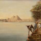 Maler um 1900 "Pyramiden von Gizeh in Ägypten", Öl/ Platte, undeutl. sign. u.r., 22x31 cm, Rahmen - Foto 1