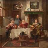 Wagner, Fritz (1896 München-1939 ebenda) "Gemütliche Herrenrunde im Wirtshaus", Öl/ Lw., sign. u.r., craqueliert, 71x86 cm, Rahmen - Foto 1