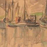 Arnheim, Clara (1870 Berlin-1943 Theresienstadt) "Schiffe im Hafen", Aquarell, sign. u.r., 28,5x38 cm, im Passepartout hinter Glas und Rahmen (Malerin und Schriftführerin im "Verein Berliner Künstlerinnen&… - photo 1