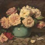 Wendlberger, Wenzel Hermann "Stilleben mit Rosenstrauß in Vase", Öl/ Lw., sign. u.r., rückseitig alter Aufkleber "Kunsthandlung Pernitzsch Leipzig", 40x53 cm, Rahmen (besch.) - photo 1