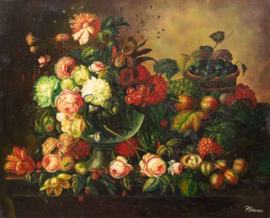 "Blumenstilleben", Öl/ Platte, sign. u.r. "P. Broers", 50x60 cm, Rahmen - photo 1